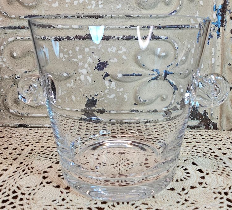 Beautiful Tiffany & Co. Clear Crystal Ice Bucket w/ Scrolled Handles 6.25"