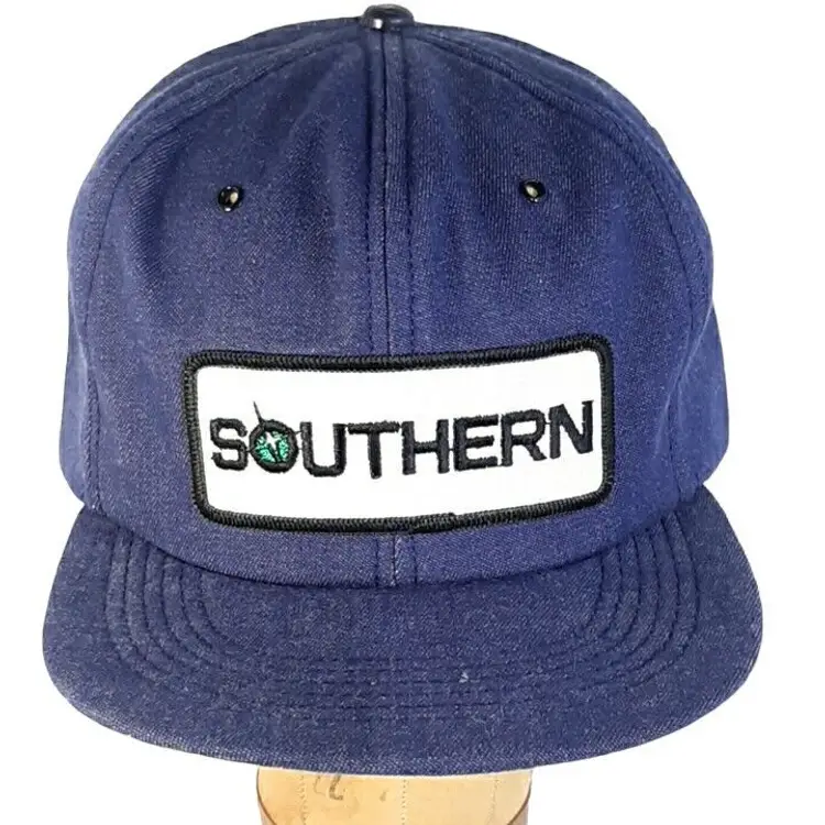 Vintage Denim Southern Patch Trucker Snapback Purple Trim Back Hat Made In USA Cap