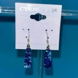 Silver 925 Earrings with Blue Glass 1 1/2” Long