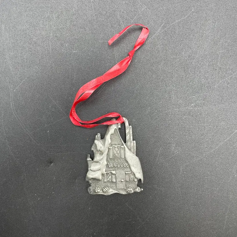 Handcrafted Pewter House Cottage Hanging Christmas Metal Ornament