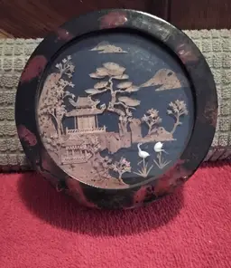 Vintage Chinese Cork Diorama Handcrafted Art Round Box Rare