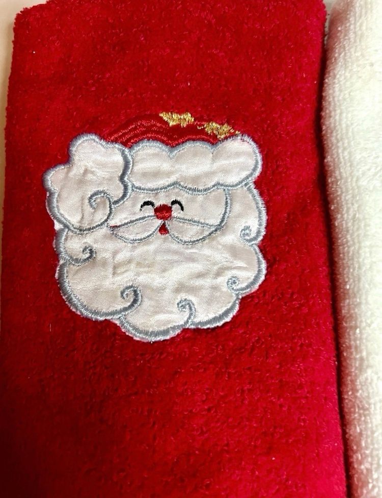 Three Vintage Cannon Christmas Embroidered Fingertip Towels Red Green And White
