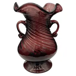 Vintage 1940s Avalos Glass (Mexico) Vase, Hand-Blown, Swirled & Ruffled, MINT