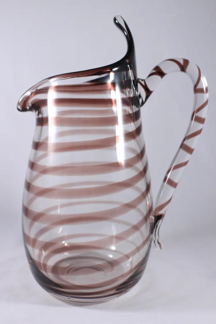Brown Swirl Zebra Stripes 'Pitcher Plant' Art Glass Pitcher