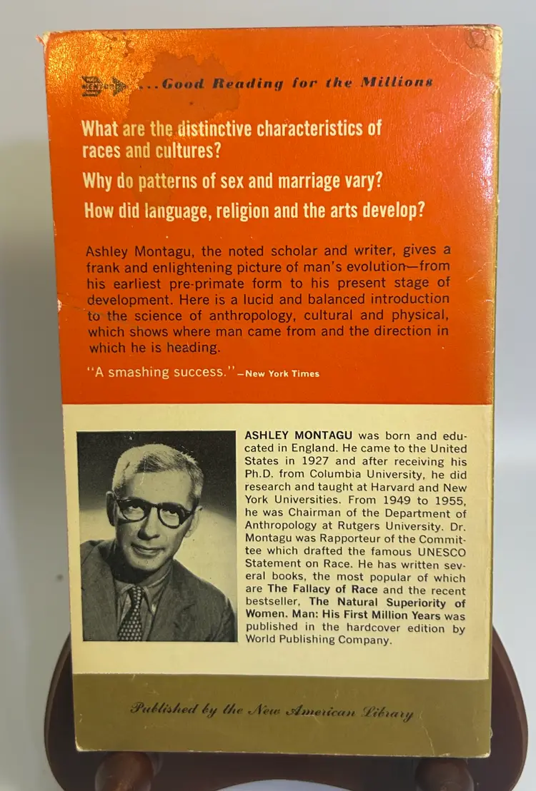 Vintage 'Man: His First Million Years' By Ashley Montagu 1958 Paperback Mentor Books