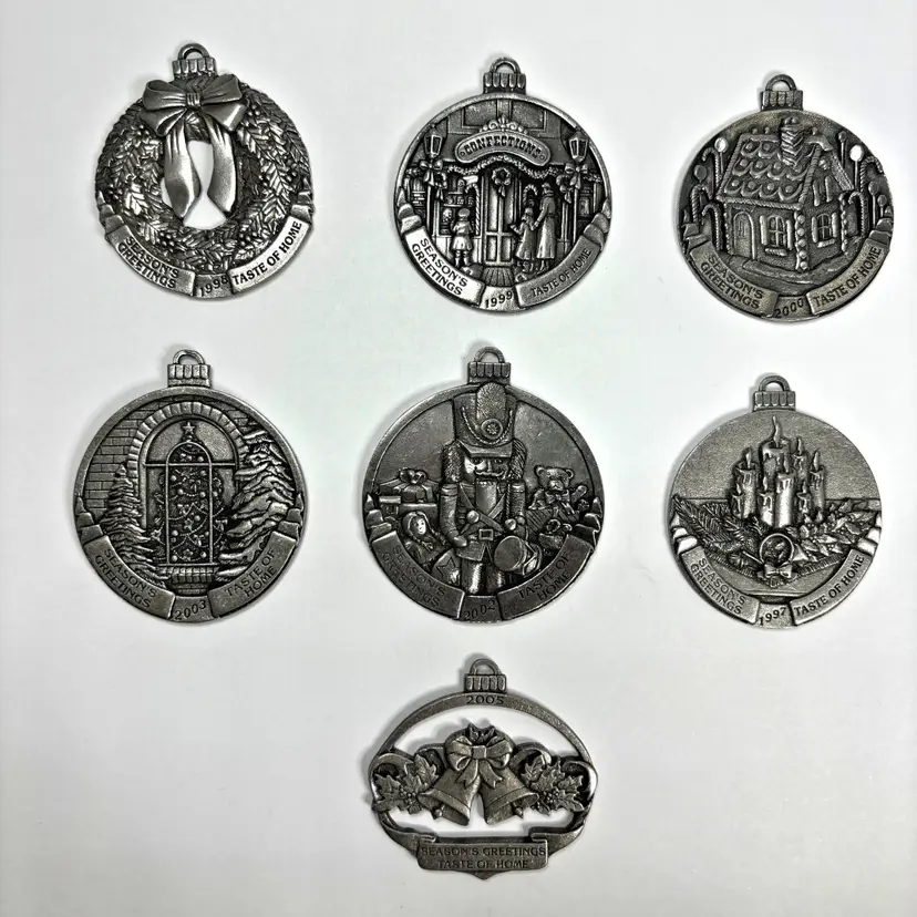 Lot 7 Pewter Christmas Ornaments Taste of Home Vintage Holiday Wreath Bells