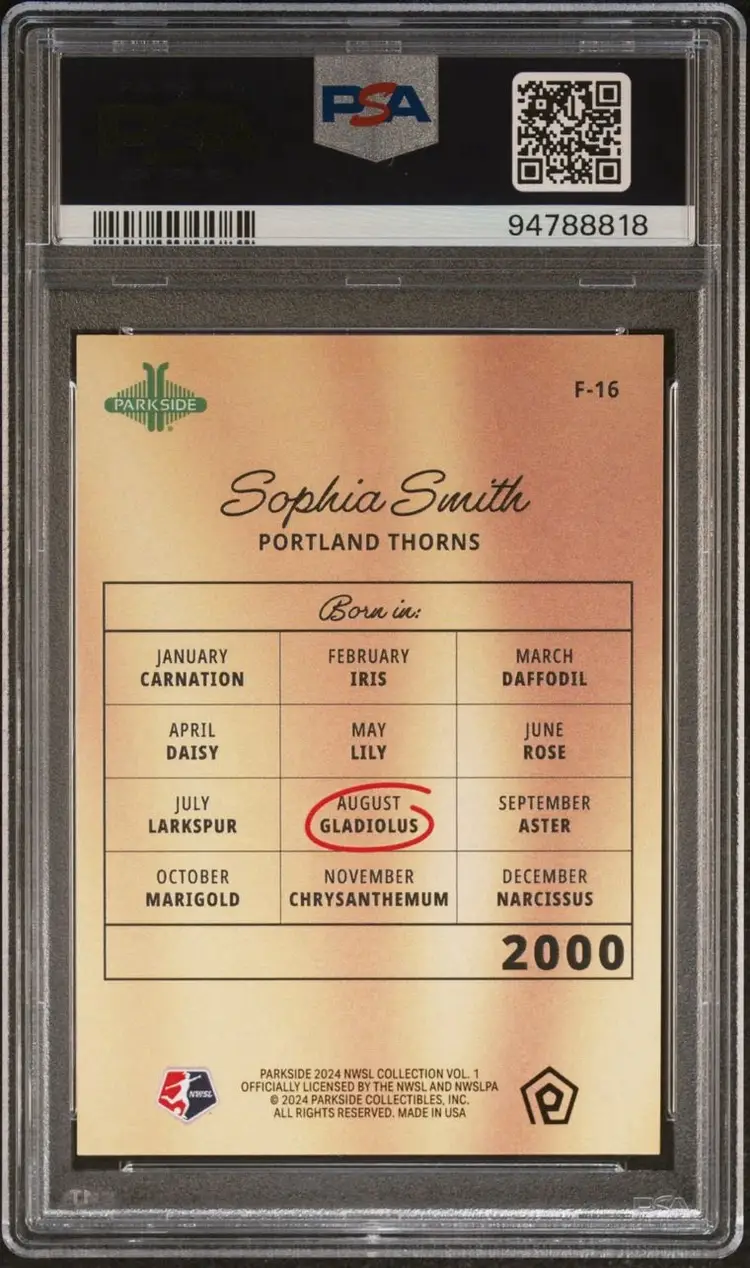 SOPHIA SMITH /10 Gold Flowers 2024 Parkside NWSL #F16 - Pop 1