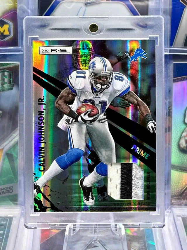 Calvin Johnson Jr. 2010 Rookie & Stars GAME USED Quad Color Jersey Patch Detroit Lions