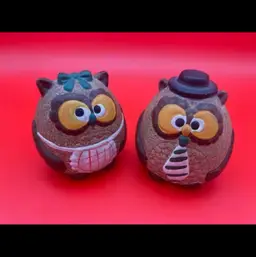 Vintage MCM Mr. & Mrs. Owl Ceramic Piggy Banks - 4.5" Tall - 1 Broken Stopper