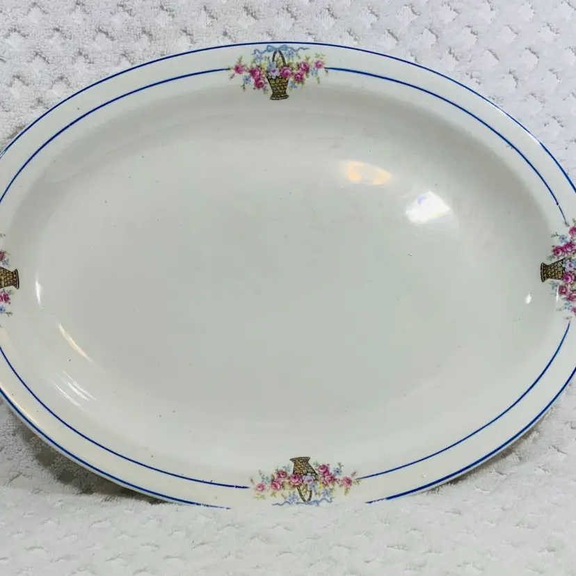 Vintage. Pink Floral On White Porcelain Serving Platter Canonburg