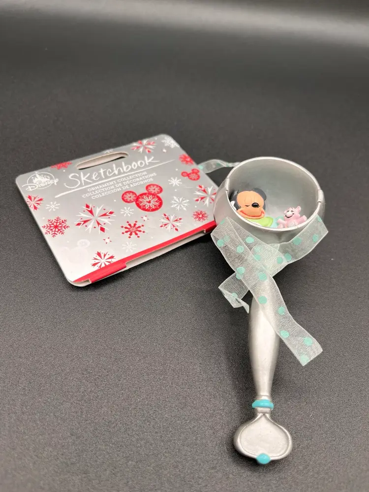 **New Disney Sleeping Baby Mickey In Rattle 1st Christmas Ornament 5”
