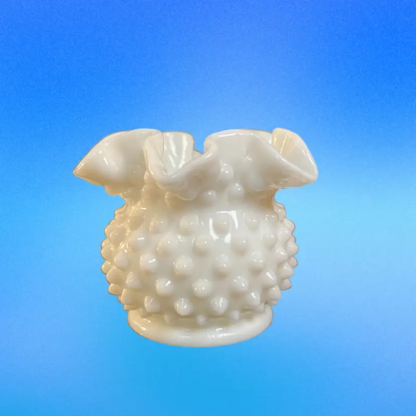 Hobnail Milk Glass Double Crimped Ruffle Rim Rose Bud Vase