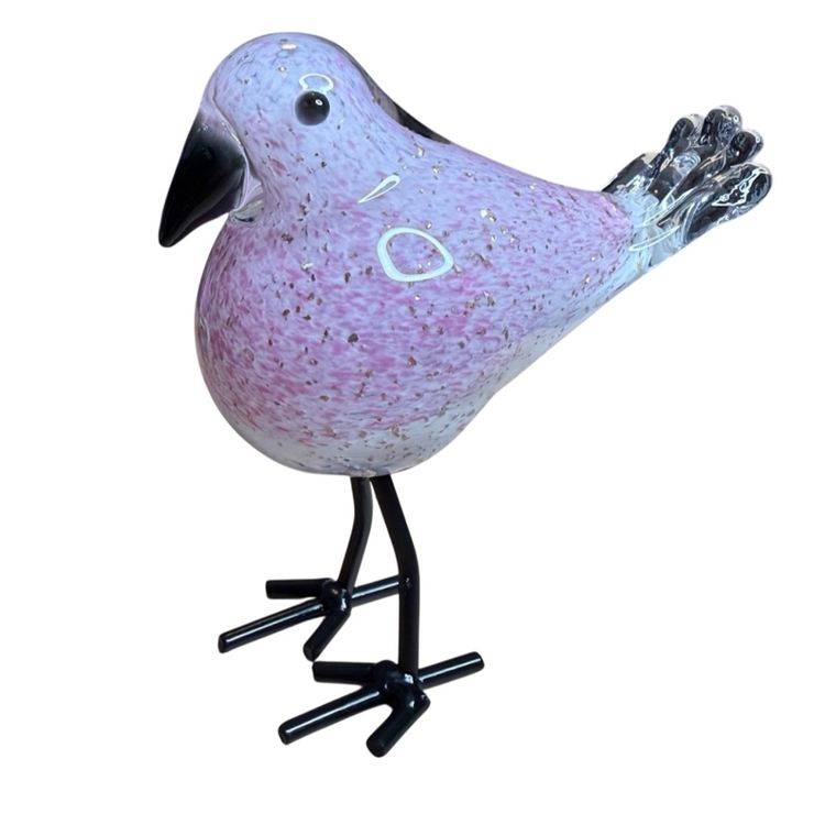 Pink Glass Bird Metal Legs