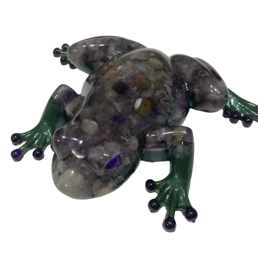 Purple And Green Handmade Resin Frog Figurine