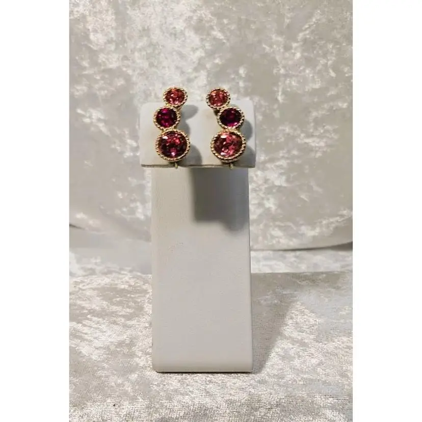 Vintage 1965 Sarah Coventry "Saucy" Fuchsia Rhinestone Clip On Earrings - Signed