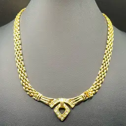 Dressy Gold Tone Necklace Basket Weave Chain Fold Over Box Clasp 16” Long