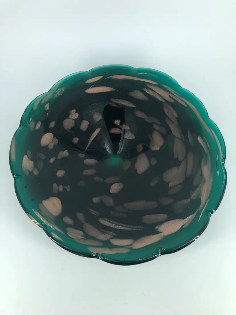 Vintage Murano Hand-Blown Aventurine & Green Trinket Dish AS IS