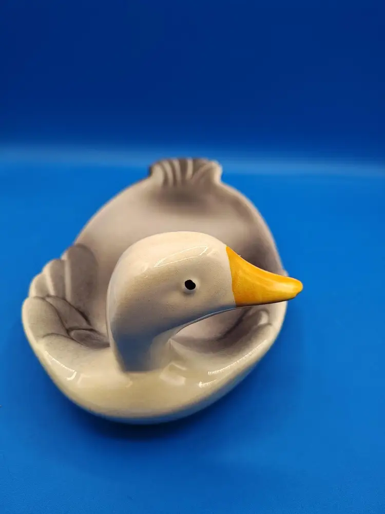 Vintage Ceramic Duck Serving Dish with Golden Beak Detail