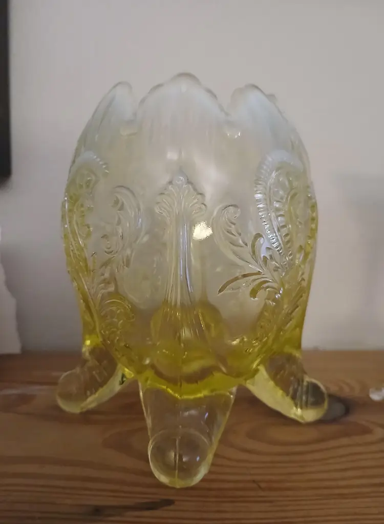 Antique Vaseline Footed Rose Bowl