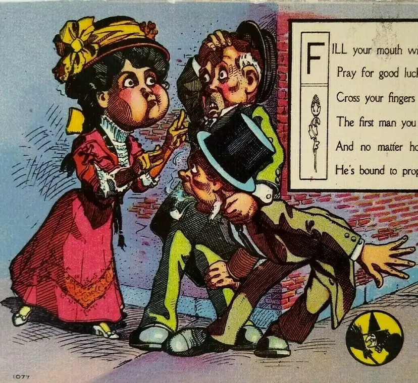 Halloween Postcard Fantasy Victorian Men and Women Witch Series 1077 Vintage