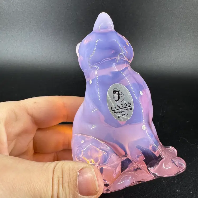 Fenton Art Glass Hand Painted Sitting Cat Figurine