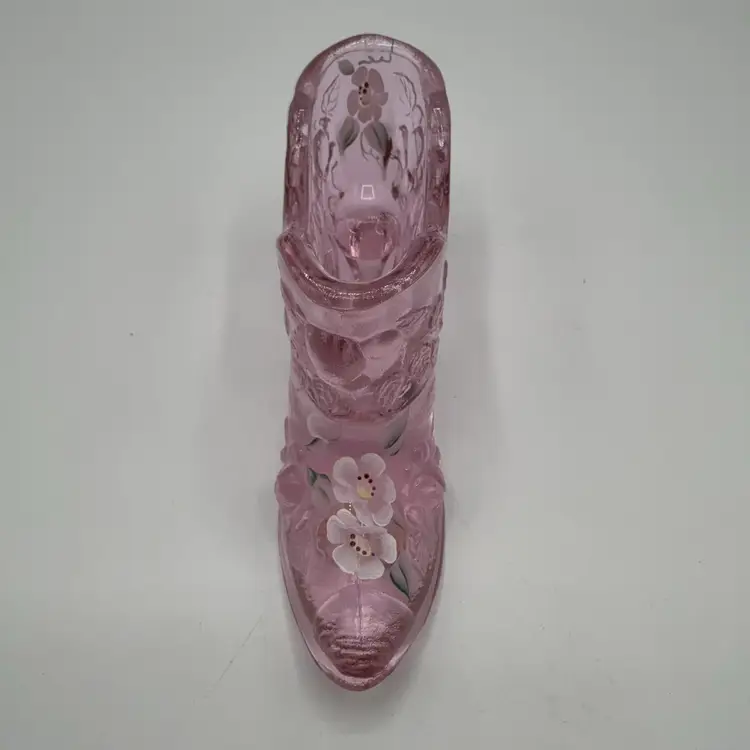 Fenton Pink Glass Cabbage Rose Shoe Hand Painted By N Beck