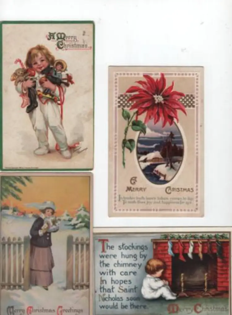Set Of 4 Antique Postcards Christmas Posted Decor Edwardian Era
