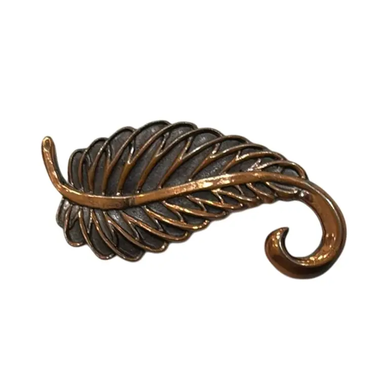 Vintage MCM Francis Rebajes Signed Copper Modernist Scroll Leaf Brooch, 2.75”