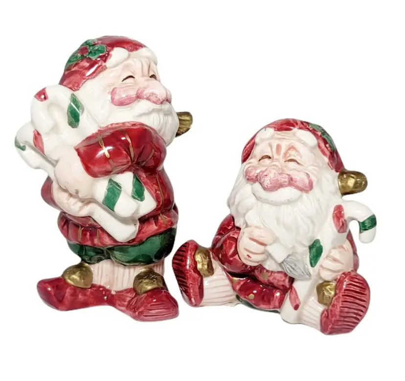 Vintage 1990 FITZ & FLOYD Old World Elves Salt & Pepper Set 4" Tall Christmas