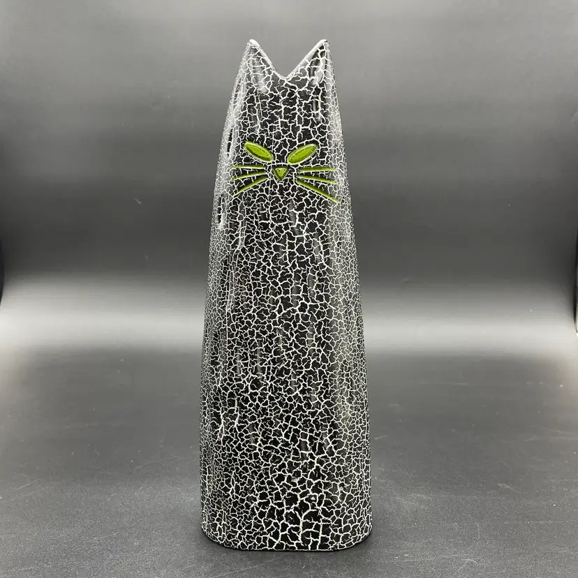 Pier 1 Imports Cat Black White Crackle Green Eyes Whiskers Halloween Holiday