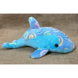 Vintage 2001 Wishpets Cody Dolphin Blue Colorful Swirls Stuffed Animal Plush Toy