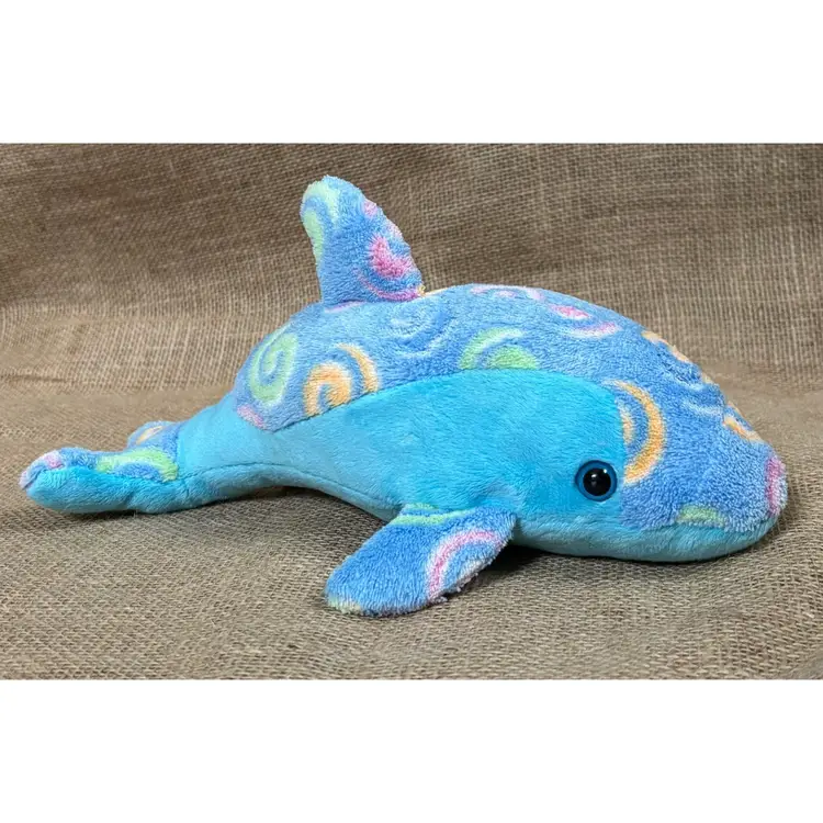 Vintage 2001 Wishpets Cody Dolphin Blue Colorful Swirls Stuffed Animal Plush Toy