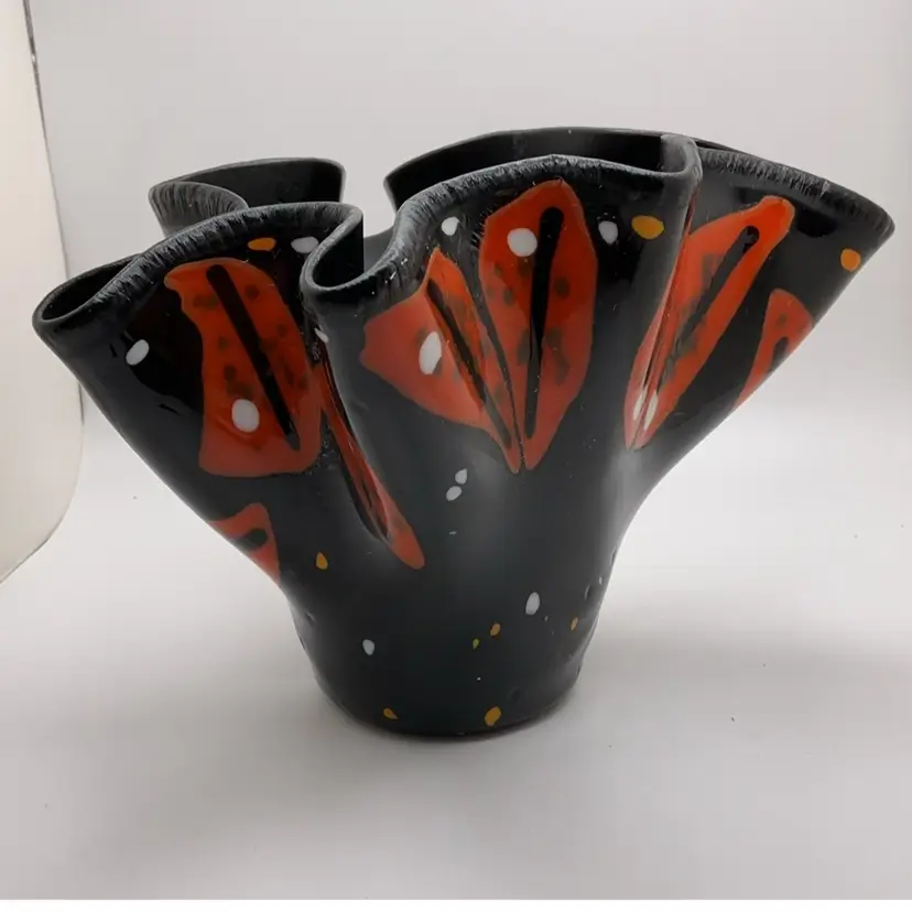 READ Made by Me! Fused Glass Vase 5” x 7” Abstract Butterfly Theme Handcrafted Studio Art