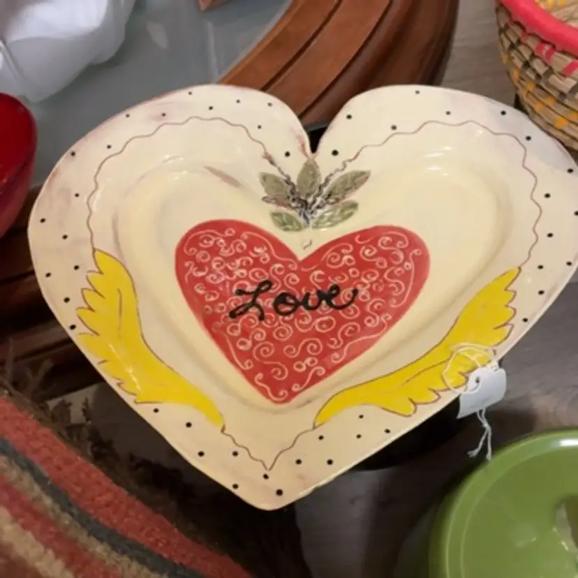 Redware Primitive Heart Handmade Dish Plate