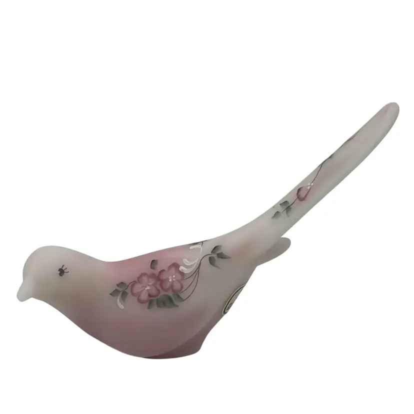 Fenton Rosalene Pink Satin Glass Bird, 7” In Length