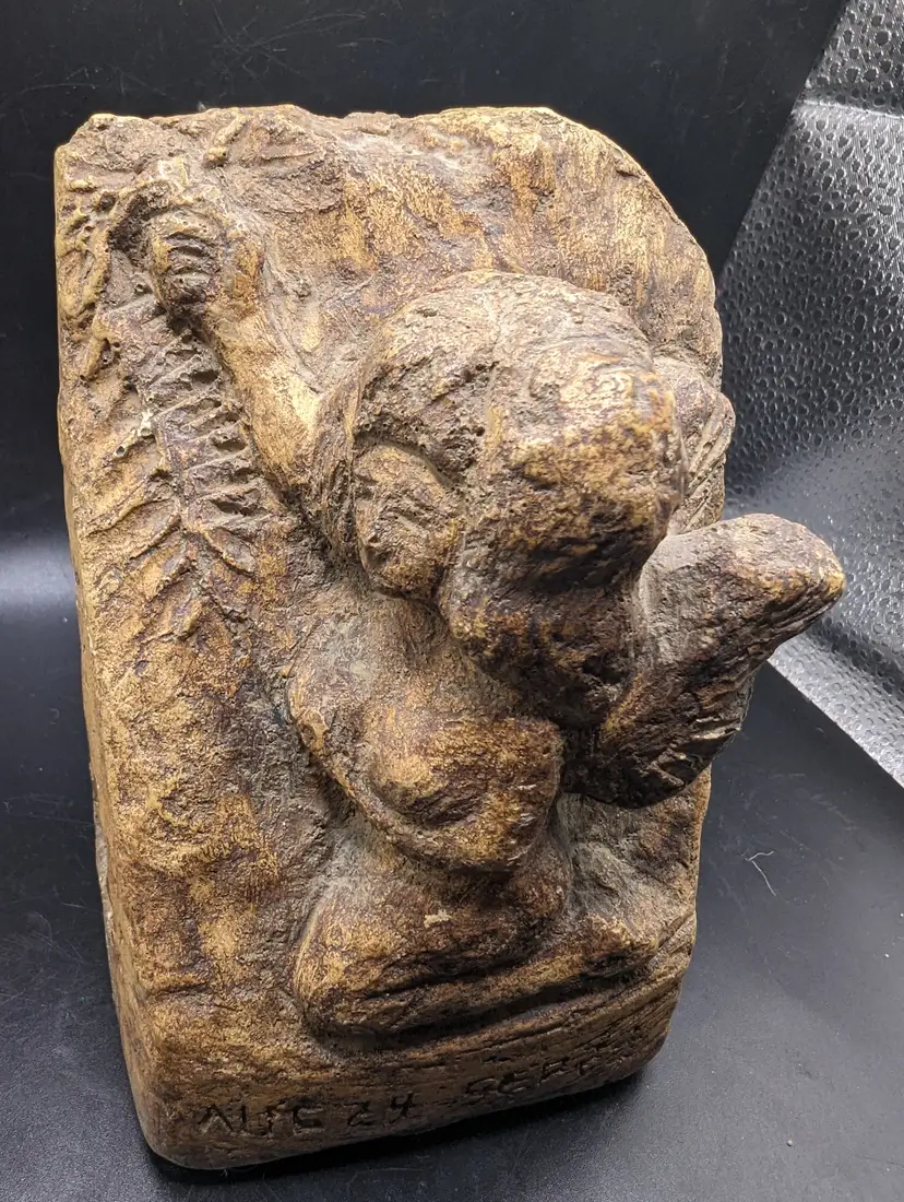 Vintage Primitive Hand Carved Figurine Possibly Virgo Signed and Dated