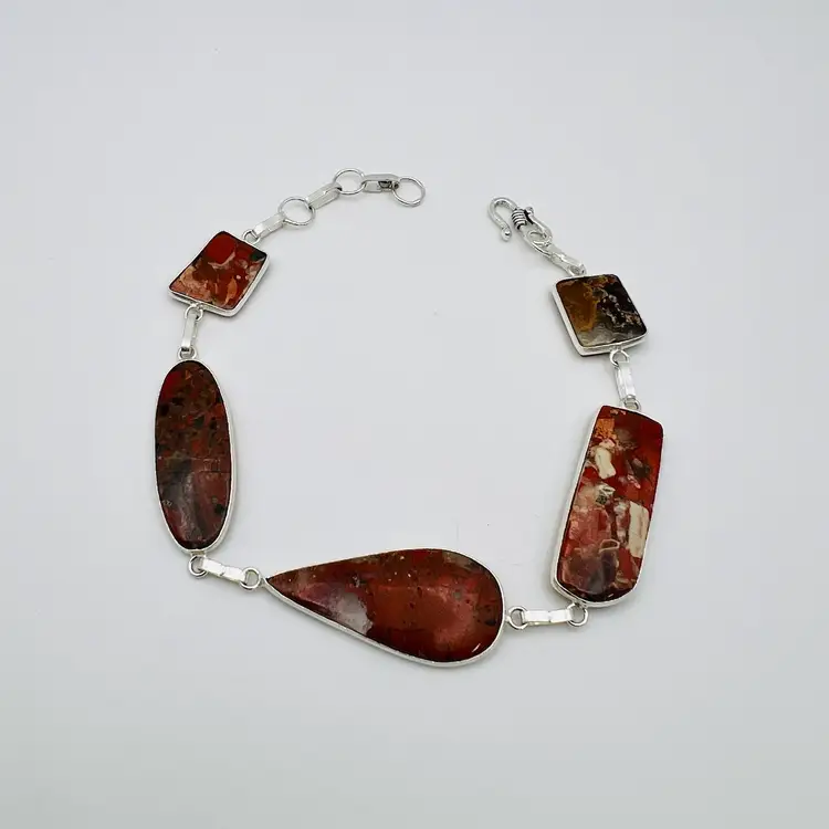 Handcrafted 5-Stone Red Jasper Bracelet in Sterling Silver Finish