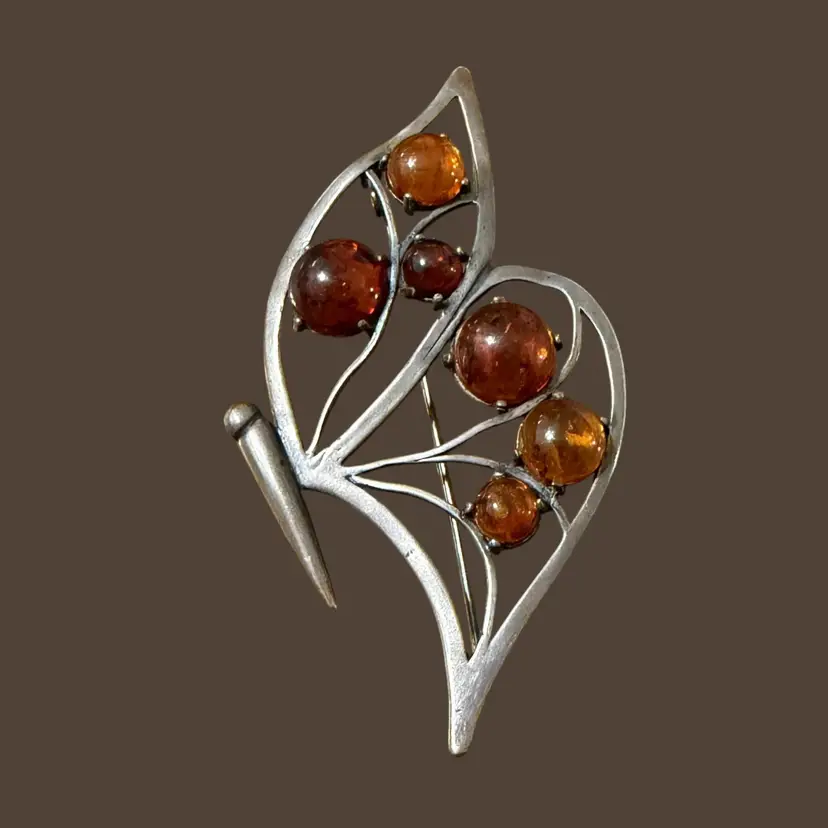 Vintage Baltic Amber Sterling Silver Butterfly Brooch Large Modernist Amber Pin Statement Jewelry