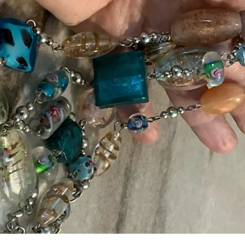 Vintage Premier Designs 18โ Silver Tone And Art Glass And Silver Colorful Necklace, 3โ Extender