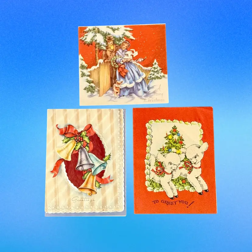 Lot/3 Vintage Assorted MCM Christmas Greeting Cards (1 Unused!)