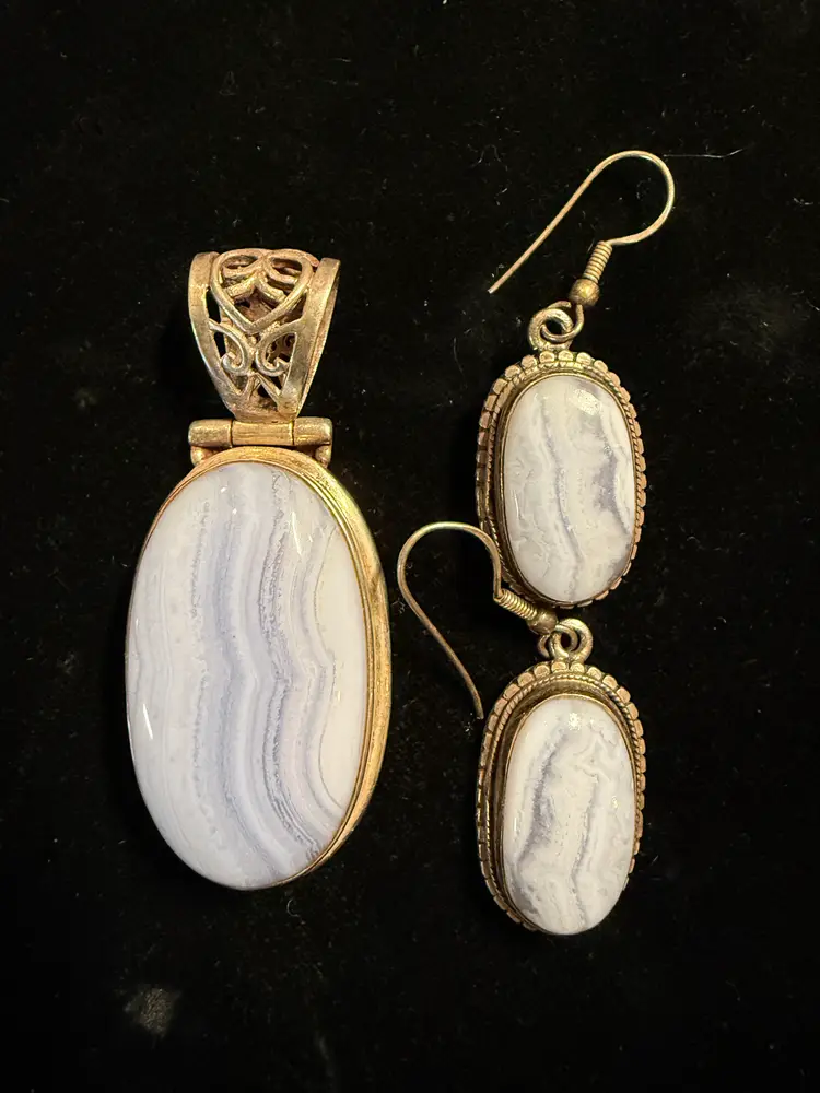 Sterling Silver Aquamarine Stone Pendant & Earrings