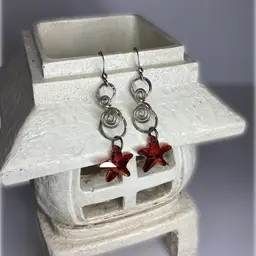 Double Swirled Silver Wire Earrings With Swarovski Starfish
