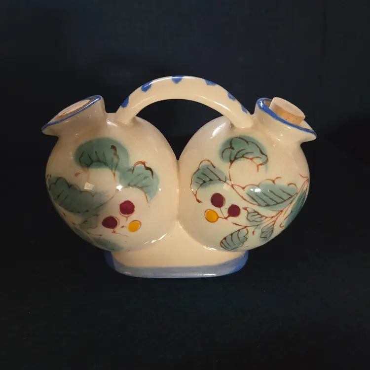Vintage Hand Painted Ceramic Nasco Oil And Vinegar Cruet Set