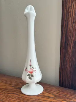 Vintage Fenton Milk Glass Swung Vase Hand Painted And Signed