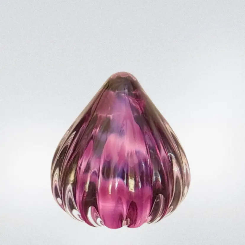 Paperweight Purple Glass Vortex Design Scalloped Base Signed Peter Schiller Studio Art Glass 
2-1/2” T x 2-3/4” W