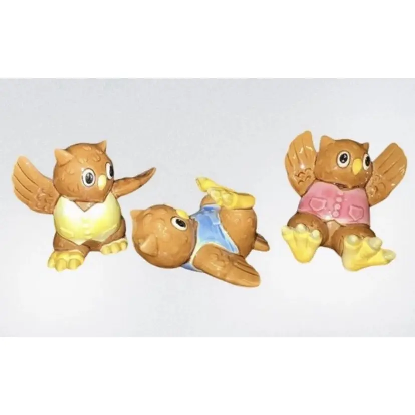 Vintage Brinn’s 3 Pc Comedic Owl Figurines 1987