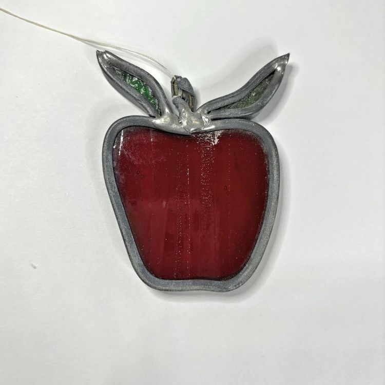 Stained Glass Red Apple Suncatcher Ornament Educator Teacher Fruit Vtg School 3”