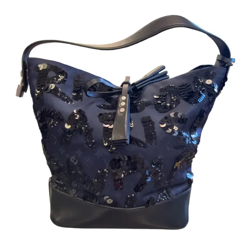Louis Vuitton Navy Satin Mono Sequin NN14 Spotlight Bucket Bag