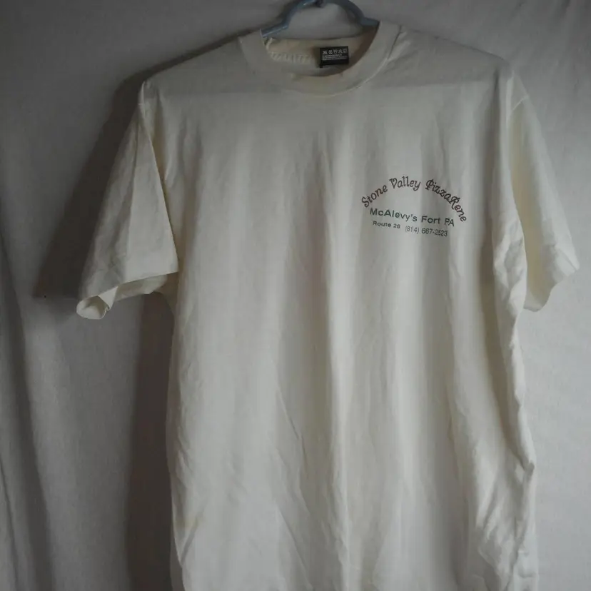Vtg Single Stitch Double Sided USA White T-Shirt Heart Fruit of the Loom Sz L