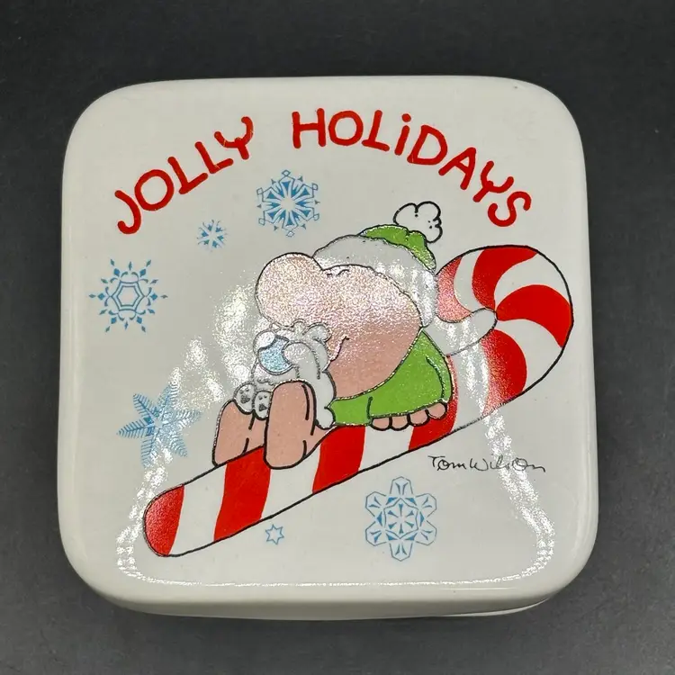 Ziggy Stoneware “Jolly Holidays” Trinket Box Japan 2”x3”